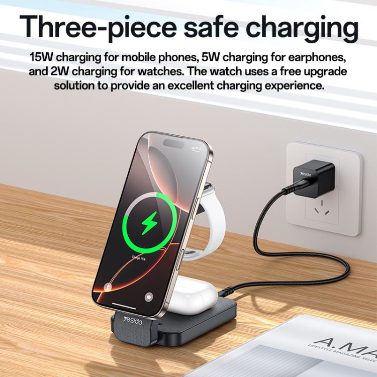 Yesido DS26 4-in-1 Magnetic Wireless Charging Stand with Night Light, DS26