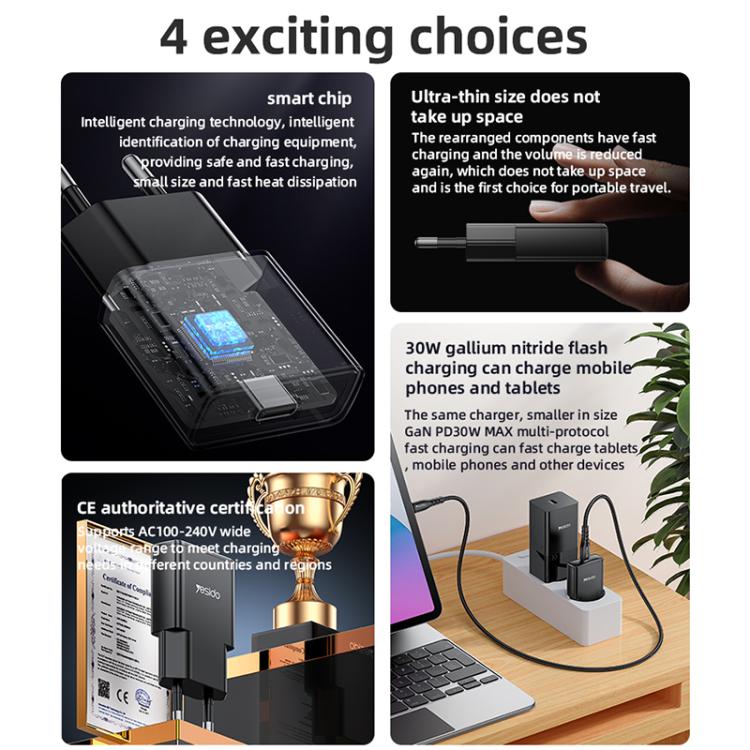 Yesido YC74 Ultra-thin 30W USB-C / Type-C Travel Charger, EU Plug, YC74