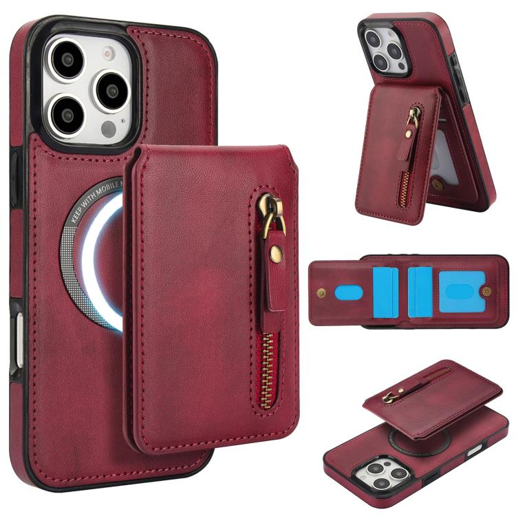 Zipper Wallet Split MagSafe Leather Back Phone Case, For iPhone 16e, For iPhone 16 Pro Max, For iPhone 16 Pro, For iPhone 16 Plus, For iPhone 16, For iPhone 15 Pro Max