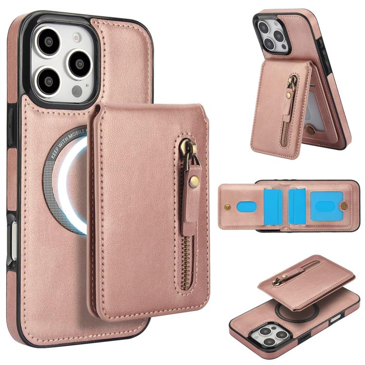 Zipper Wallet Split MagSafe Leather Back Phone Case, For iPhone 16e, For iPhone 16 Pro Max, For iPhone 16 Pro, For iPhone 16 Plus, For iPhone 16, For iPhone 15 Pro Max