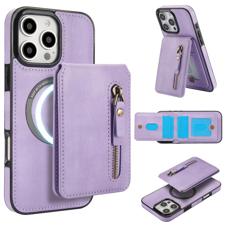 Zipper Wallet Split MagSafe Leather Back Phone Case, For iPhone 16e, For iPhone 16 Pro Max, For iPhone 16 Pro, For iPhone 16 Plus, For iPhone 16, For iPhone 15 Pro Max