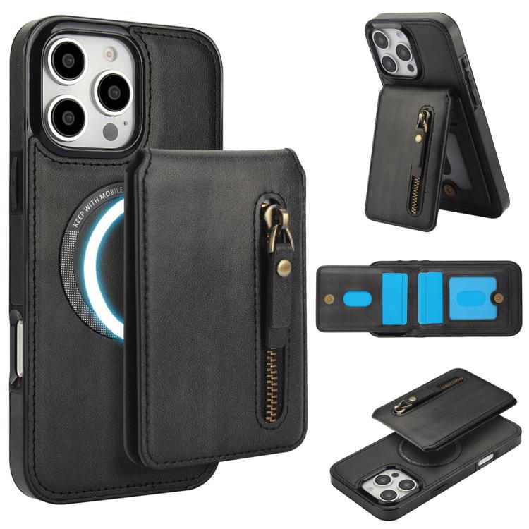 Zipper Wallet Split MagSafe Leather Back Phone Case, For iPhone 16e, For iPhone 16 Pro Max, For iPhone 16 Pro, For iPhone 16 Plus, For iPhone 16, For iPhone 15 Pro Max