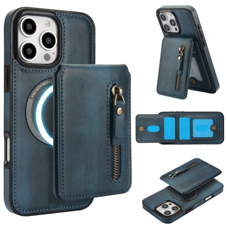 Zipper Wallet Split MagSafe Leather Back Phone Case, For iPhone 16e, For iPhone 16 Pro Max, For iPhone 16 Pro, For iPhone 16 Plus, For iPhone 16, For iPhone 15 Pro Max