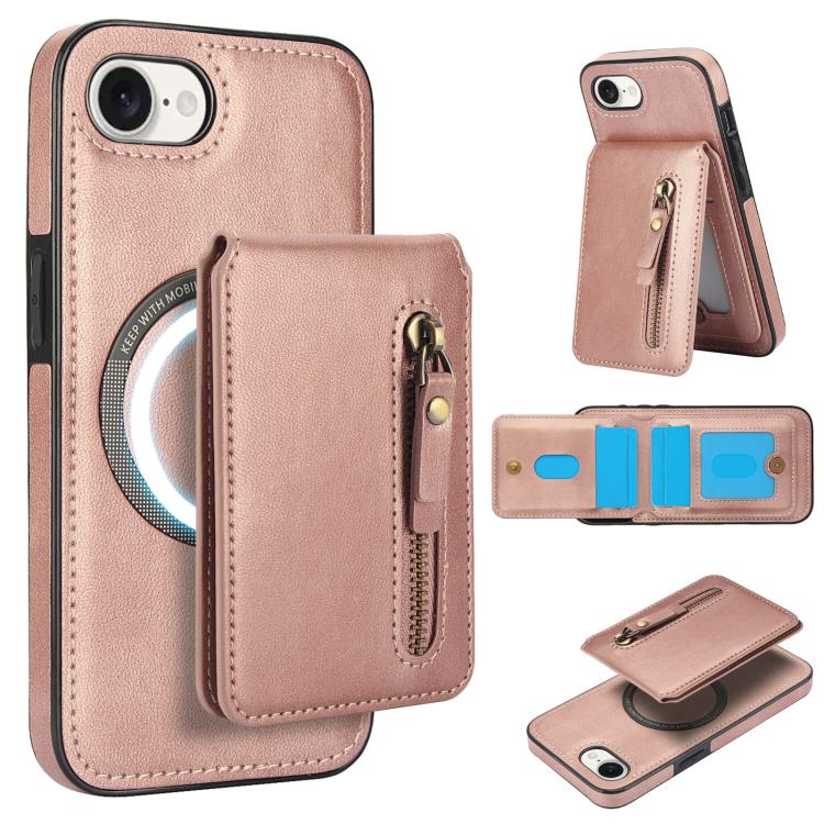 Zipper Wallet Split MagSafe Leather Back Phone Case, For iPhone 16e, For iPhone 16 Pro Max, For iPhone 16 Pro, For iPhone 16 Plus, For iPhone 16, For iPhone 15 Pro Max