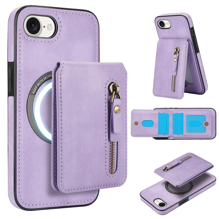 Zipper Wallet Split MagSafe Leather Back Phone Case, For iPhone 16e, For iPhone 16 Pro Max, For iPhone 16 Pro, For iPhone 16 Plus, For iPhone 16, For iPhone 15 Pro Max