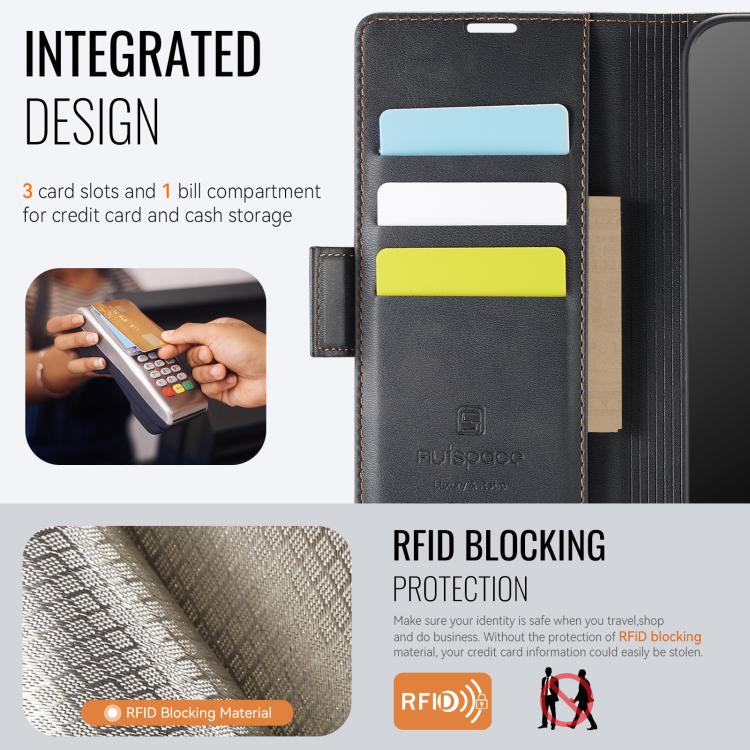 AutSpace A11 Side Buckle MagSafe Magnetic RFID Phone Leather Case, For Redmi 14C 5G, For Redmi Note 14 Pro 5G, For Redmi Note 13 Pro 5G, For Redmi 13C, For Redmi Note 13 5G, For Redmi Note 13 Pro+ 5G, For Redmi 11A / 12C