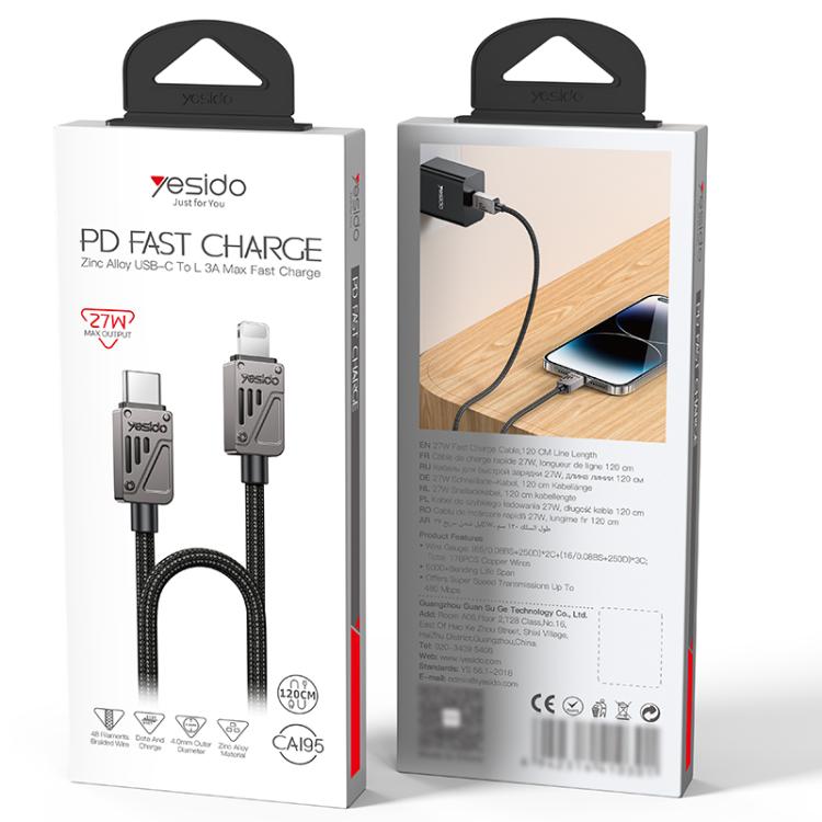 Yesido CA195 27W 3A USB-C / Type-C to 8 Pin Zinc Alloy Data Cable, CA195