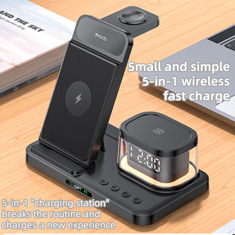 Yesido DS23 5 in 1 Multifunction Clock Wireless Fast Charge Station, For Samsung Phone Series / Watch / EarPods