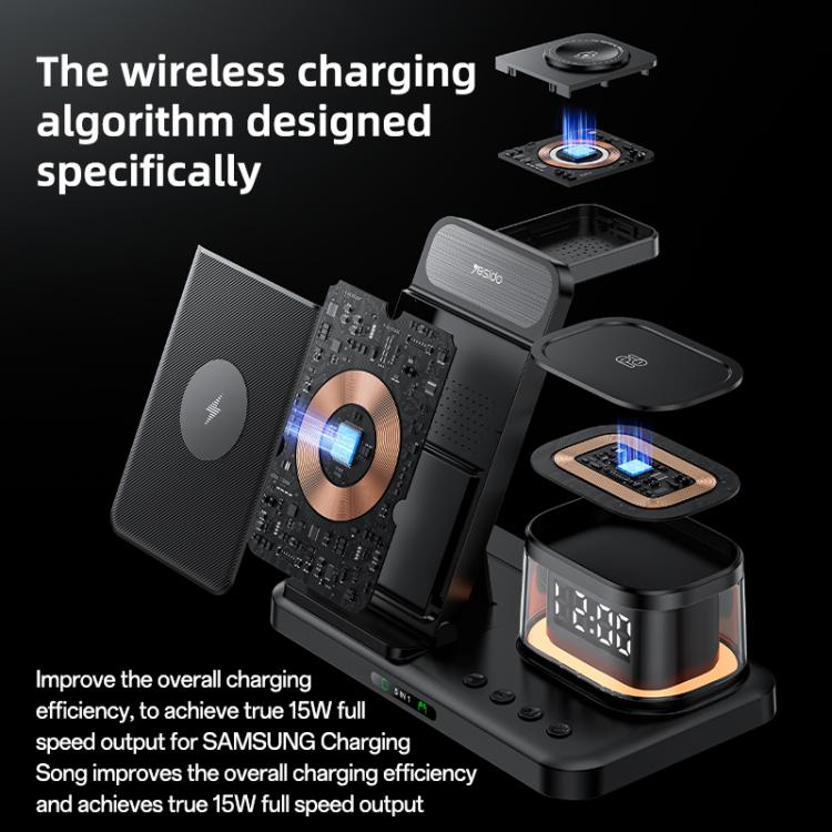 Yesido DS23 5 in 1 Multifunction Clock Wireless Fast Charge Station, For Samsung Phone Series / Watch / EarPods