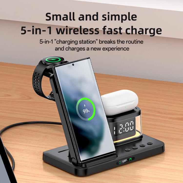 Yesido DS23 5 in 1 Multifunction Clock Wireless Fast Charge Station, For Samsung Phone Series / Watch / EarPods