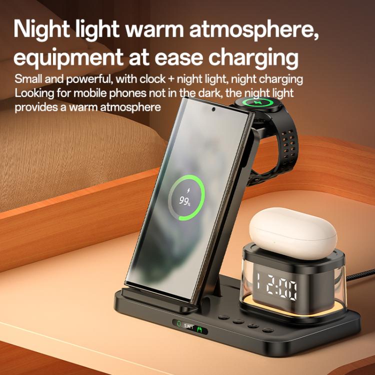 Yesido DS23 5 in 1 Multifunction Clock Wireless Fast Charge Station, For Samsung Phone Series / Watch / EarPods