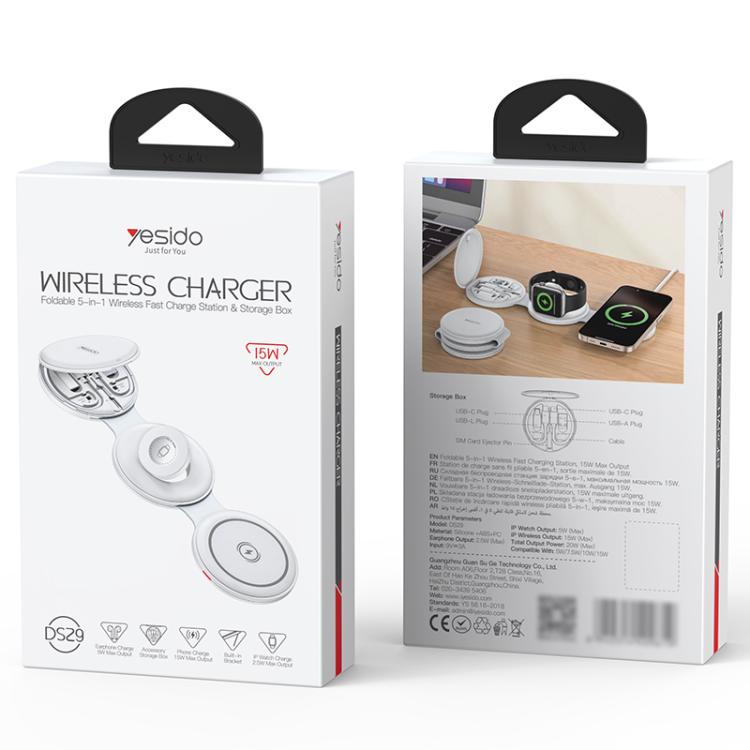 Yesido DS29 5 in 1 Foldable Wireless Charger for Phone / Watch / Earphone, DS29