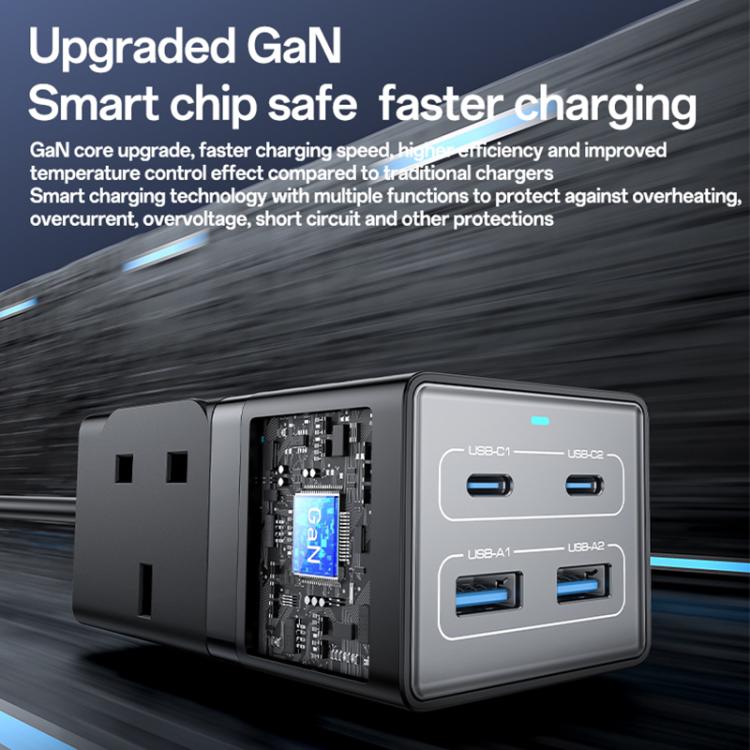 Yesido MC38 65W 6 In 1 Dual Type-C and Dual USB-A with 2 Socket GaN Fast Charging Power Socket, MC38