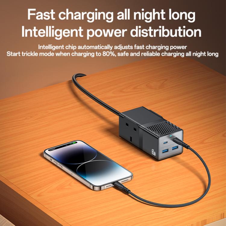 Yesido MC38 65W 6 In 1 Dual Type-C and Dual USB-A with 2 Socket GaN Fast Charging Power Socket, MC38