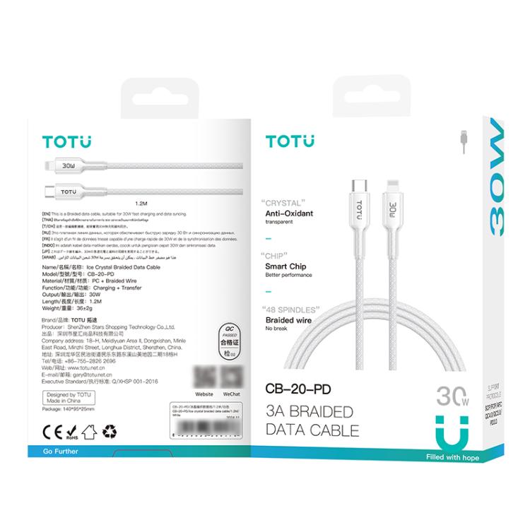 TOTU CB-20-PD 30W USB-C / Type-C to 8 Pin Crystals Braided Data Cable, CB-20-PD