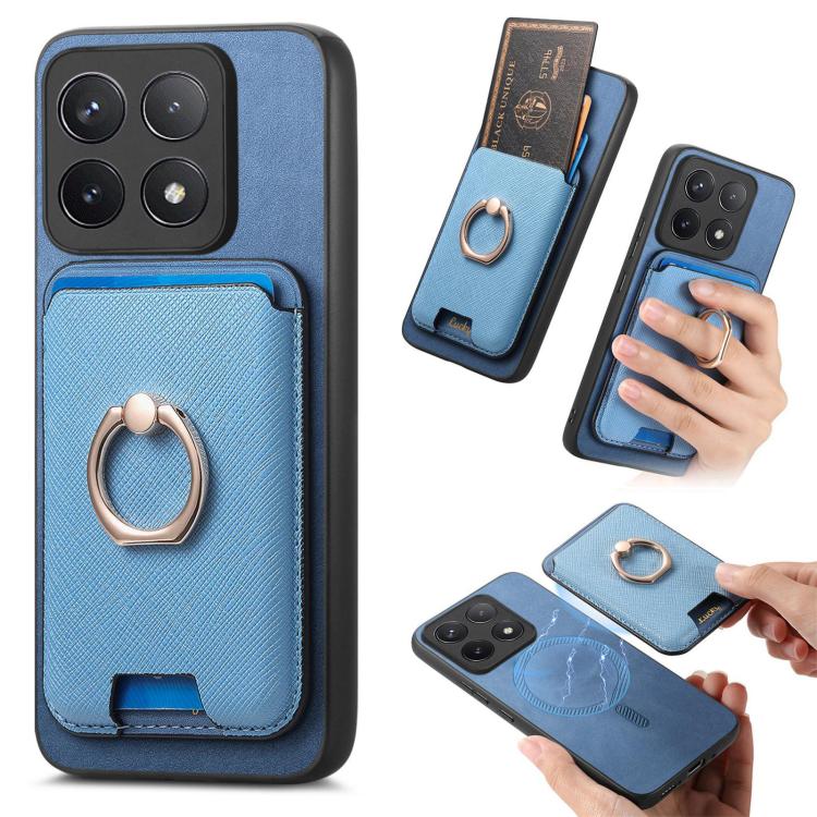 Retro Cross Leather Ring Vertical Insert Card Bag MagSafe Phone Case, For Redmi Note 13 Pro 5G / Poco X6 5G, For Redmi 13C / Poco C65, For Redmi 12 / Note 12R / Poco M6 Pro 5G, For Redmi K70 / K70 Pro 5G, For Redmi Note 12 Turbo / Poco F5 5G