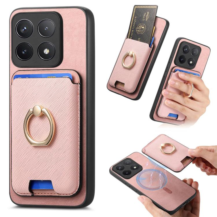 Retro Cross Leather Ring Vertical Insert Card Bag MagSafe Phone Case, For Redmi Note 13 Pro 5G / Poco X6 5G, For Redmi 13C / Poco C65, For Redmi 12 / Note 12R / Poco M6 Pro 5G, For Redmi K70 / K70 Pro 5G, For Redmi Note 12 Turbo / Poco F5 5G