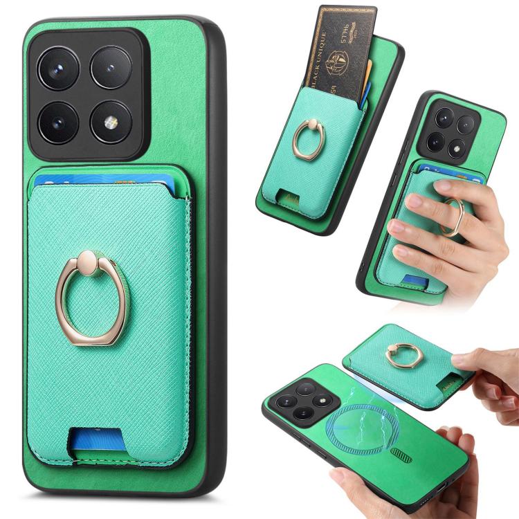 Retro Cross Leather Ring Vertical Insert Card Bag MagSafe Phone Case, For Redmi Note 13 Pro 5G / Poco X6 5G, For Redmi 13C / Poco C65, For Redmi 12 / Note 12R / Poco M6 Pro 5G, For Redmi K70 / K70 Pro 5G, For Redmi Note 12 Turbo / Poco F5 5G