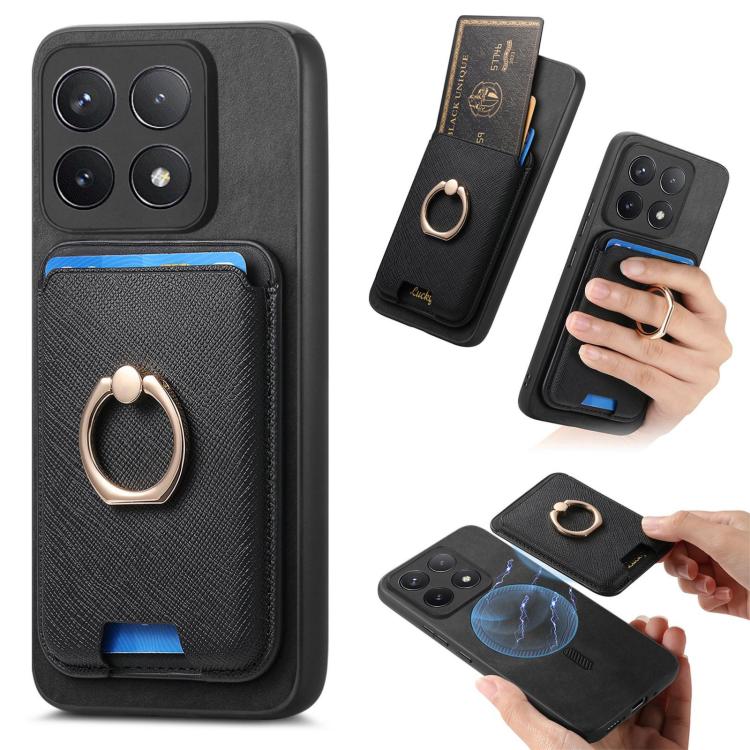 Retro Cross Leather Ring Vertical Insert Card Bag MagSafe Phone Case, For Redmi Note 13 Pro 5G / Poco X6 5G, For Redmi 13C / Poco C65, For Redmi 12 / Note 12R / Poco M6 Pro 5G, For Redmi K70 / K70 Pro 5G, For Redmi Note 12 Turbo / Poco F5 5G