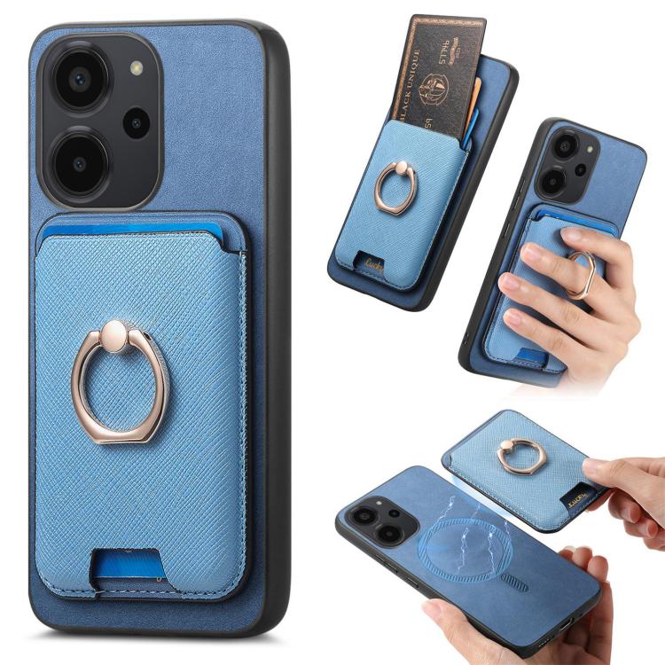 Retro Cross Leather Ring Vertical Insert Card Bag MagSafe Phone Case, For Redmi Note 13 Pro 5G / Poco X6 5G, For Redmi 13C / Poco C65, For Redmi 12 / Note 12R / Poco M6 Pro 5G, For Redmi K70 / K70 Pro 5G, For Redmi Note 12 Turbo / Poco F5 5G