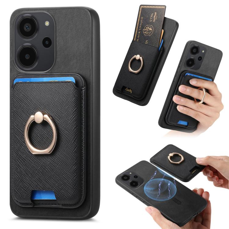 Retro Cross Leather Ring Vertical Insert Card Bag MagSafe Phone Case, For Redmi Note 13 Pro 5G / Poco X6 5G, For Redmi 13C / Poco C65, For Redmi 12 / Note 12R / Poco M6 Pro 5G, For Redmi K70 / K70 Pro 5G, For Redmi Note 12 Turbo / Poco F5 5G