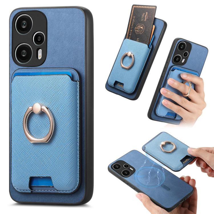 Retro Cross Leather Ring Vertical Insert Card Bag MagSafe Phone Case, For Redmi Note 13 Pro 5G / Poco X6 5G, For Redmi 13C / Poco C65, For Redmi 12 / Note 12R / Poco M6 Pro 5G, For Redmi K70 / K70 Pro 5G, For Redmi Note 12 Turbo / Poco F5 5G