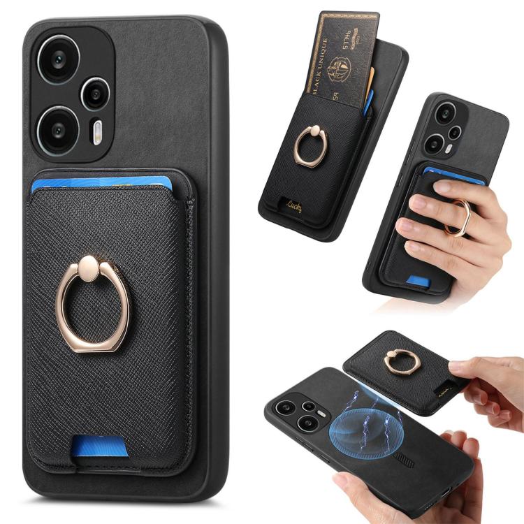 Retro Cross Leather Ring Vertical Insert Card Bag MagSafe Phone Case, For Redmi Note 13 Pro 5G / Poco X6 5G, For Redmi 13C / Poco C65, For Redmi 12 / Note 12R / Poco M6 Pro 5G, For Redmi K70 / K70 Pro 5G, For Redmi Note 12 Turbo / Poco F5 5G