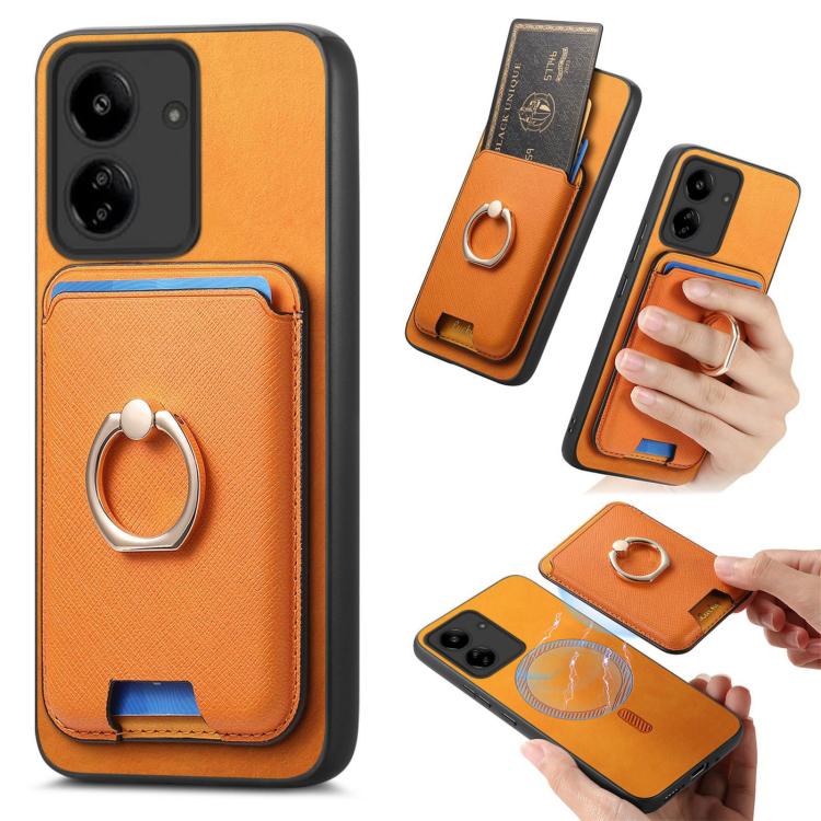 Retro Cross Leather Ring Vertical Insert Card Bag MagSafe Phone Case, For Redmi Note 13 Pro 5G / Poco X6 5G, For Redmi 13C / Poco C65, For Redmi 12 / Note 12R / Poco M6 Pro 5G, For Redmi K70 / K70 Pro 5G, For Redmi Note 12 Turbo / Poco F5 5G