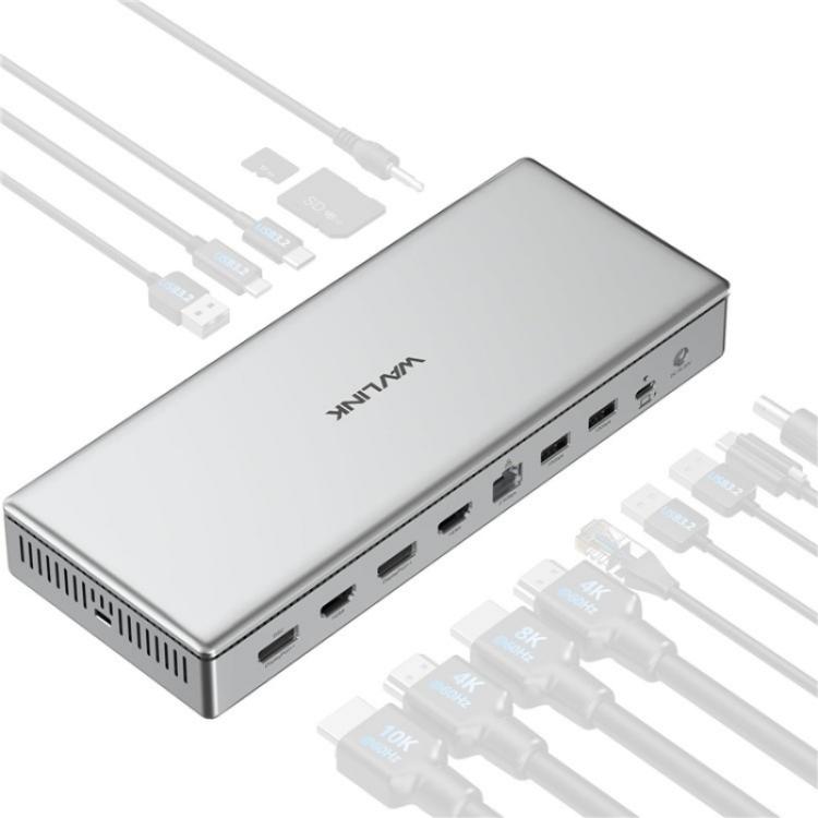 WAVLINK WL-UG75PD1-DH2 USB-C / Type-C Displaylink DL7400 Docking Station Support Quad Display, UG75PD1-DH2