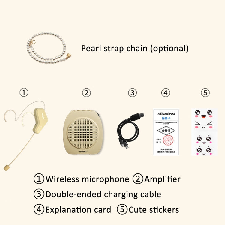 ASiNG S16 2.4G Wireless Voice Amplifier with Headset Microphone for Teachers Tour Guides, Without Strap Chain, With Strap Chain