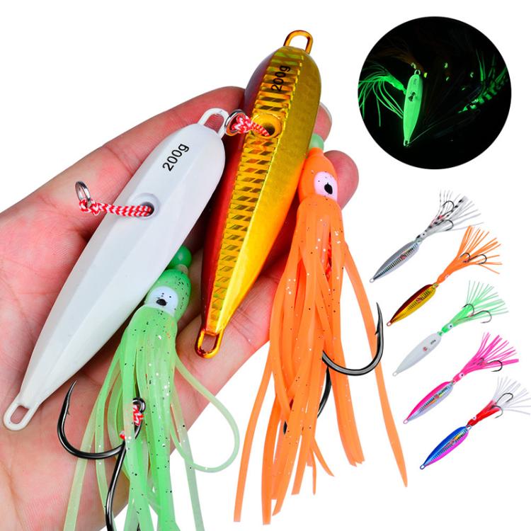 PROBEROS LF159 Luminous Bearded Squid Hook Slow Cranking Road Runner Iron Plate Bionic False Bait, 40G, 60G, 80G, 100G, 120G, 150G, 180G, 200G