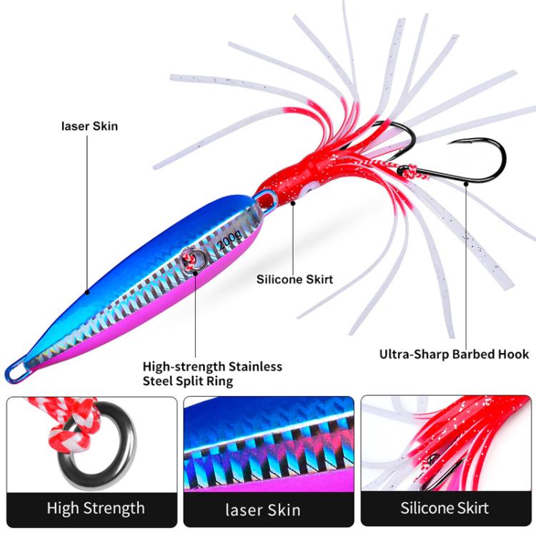 PROBEROS LF159 Luminous Bearded Squid Hook Slow Cranking Road Runner Iron Plate Bionic False Bait, 40G, 60G, 80G, 100G, 120G, 150G, 180G, 200G