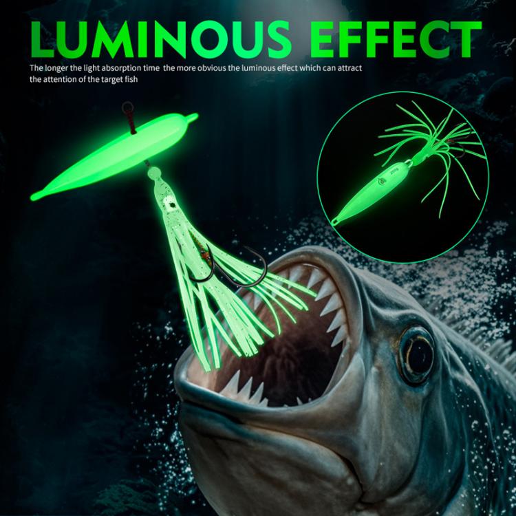 PROBEROS LF159 Luminous Bearded Squid Hook Slow Cranking Road Runner Iron Plate Bionic False Bait, 40G, 60G, 80G, 100G, 120G, 150G, 180G, 200G