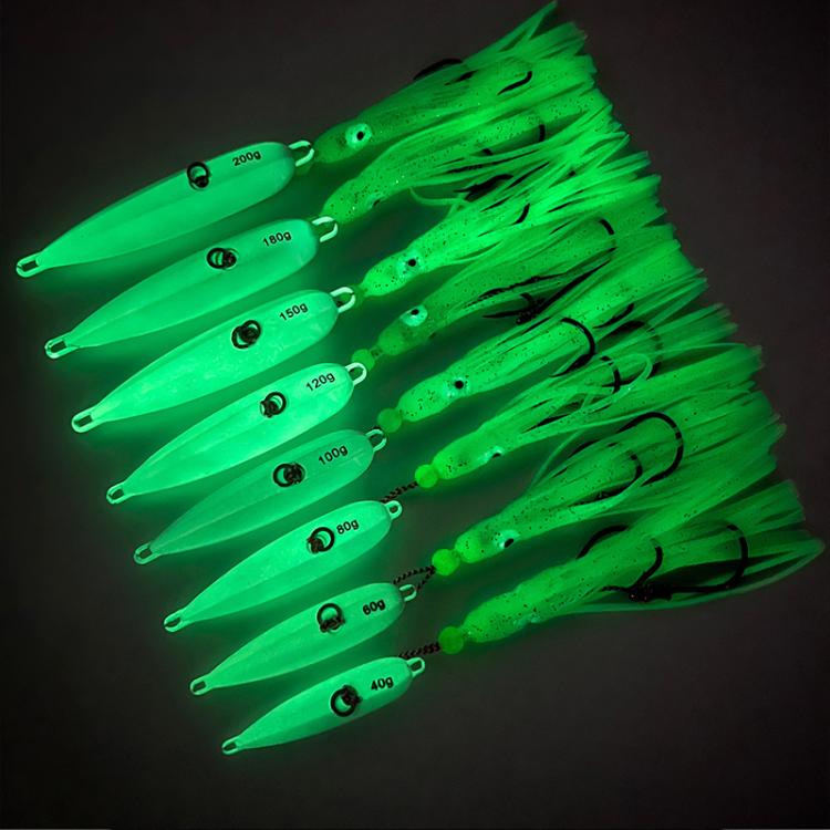 PROBEROS LF159 Luminous Bearded Squid Hook Slow Cranking Road Runner Iron Plate Bionic False Bait, 40G, 60G, 80G, 100G, 120G, 150G, 180G, 200G