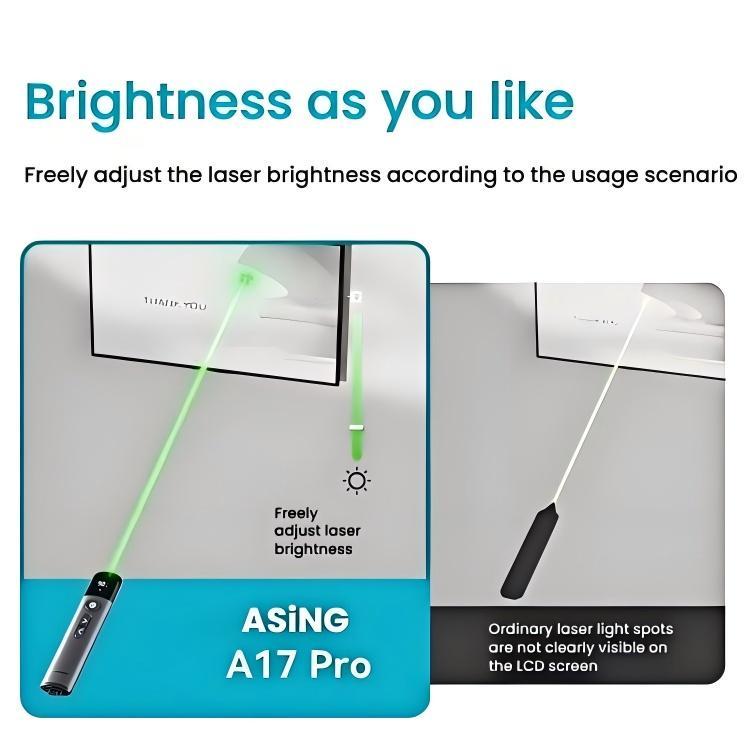 ASiNG A17 Pro Dual Mode Wireless Laser Presentation Pointer - USB/Bluetooth Rechargeable Adjustable Brightness, A17 Pro