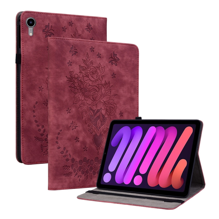 Butterfly Rose Embossed Leather Smart Tablet Case, For iPad Air 11 2025 / 2024, For iPad mini 2024 / mini 6, For iPad Pro 11 2024, For iPad 10.2 2021 / Air 10.5 2019, For iPad Pro 11 2021 / Air 4 2020, For iPad mini 5 / 4 / 3 / 2 / 1�������������������...