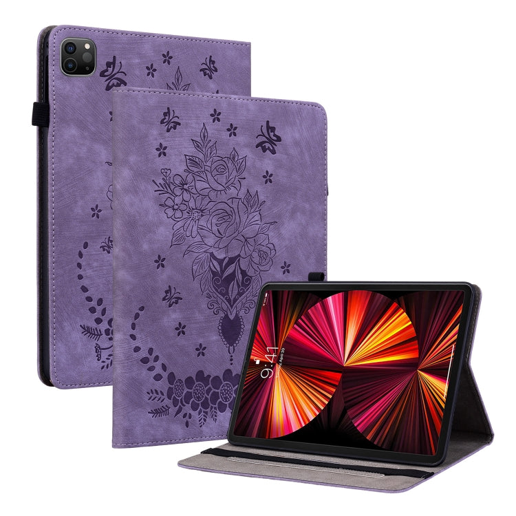Butterfly Rose Embossed Leather Smart Tablet Case, For iPad Air 11 2025 / 2024, For iPad mini 2024 / mini 6, For iPad Pro 11 2024, For iPad 10.2 2021 / Air 10.5 2019, For iPad Pro 11 2021 / Air 4 2020, For iPad mini 5 / 4 / 3 / 2 / 1�������������������...