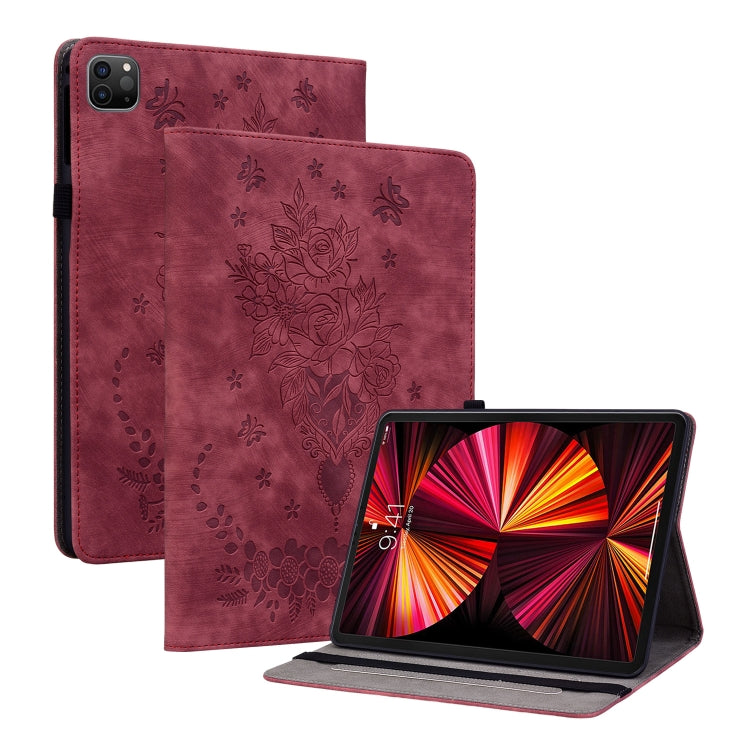 Butterfly Rose Embossed Leather Smart Tablet Case, For iPad Air 11 2025 / 2024, For iPad mini 2024 / mini 6, For iPad Pro 11 2024, For iPad 10.2 2021 / Air 10.5 2019, For iPad Pro 11 2021 / Air 4 2020, For iPad mini 5 / 4 / 3 / 2 / 1�������������������...