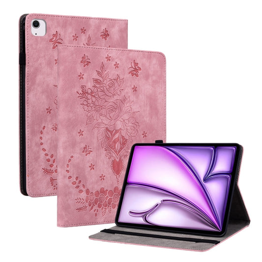 Butterfly Rose Embossed Leather Smart Tablet Case, For iPad Air 11 2025 / 2024, For iPad mini 2024 / mini 6, For iPad Pro 11 2024, For iPad 10.2 2021 / Air 10.5 2019, For iPad Pro 11 2021 / Air 4 2020, For iPad mini 5 / 4 / 3 / 2 / 1�������������������...