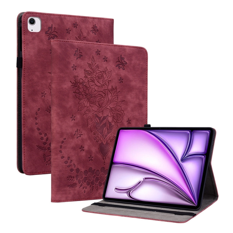 Butterfly Rose Embossed Leather Smart Tablet Case, For iPad Air 11 2025 / 2024, For iPad mini 2024 / mini 6, For iPad Pro 11 2024, For iPad 10.2 2021 / Air 10.5 2019, For iPad Pro 11 2021 / Air 4 2020, For iPad mini 5 / 4 / 3 / 2 / 1�������������������...