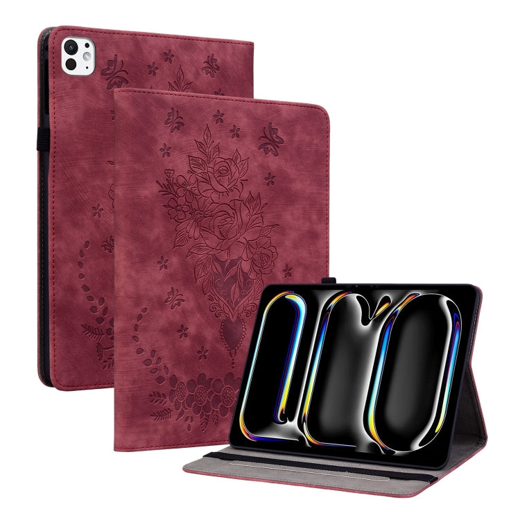 Butterfly Rose Embossed Leather Smart Tablet Case, For iPad Air 11 2025 / 2024, For iPad mini 2024 / mini 6, For iPad Pro 11 2024, For iPad 10.2 2021 / Air 10.5 2019, For iPad Pro 11 2021 / Air 4 2020, For iPad mini 5 / 4 / 3 / 2 / 1�������������������...