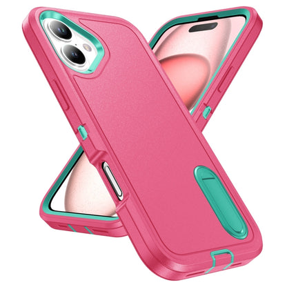 Rugged PC + Silicone Phone Case with Holder, For iPhone 16