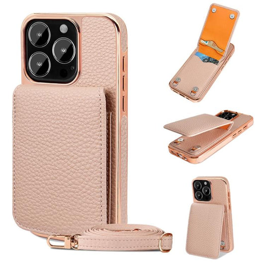 VIETAO Litchi Texture Wallet PU Phone Case with Lanyard, For iPhone 16 Pro Max, For iPhone 16 Pro, For iPhone 16, For iPhone 15 Pro Max, For iPhone 15 Pro, For iPhone 15, For iPhone 14 Plus, For iPhone 14, For iPhone 14 Pro