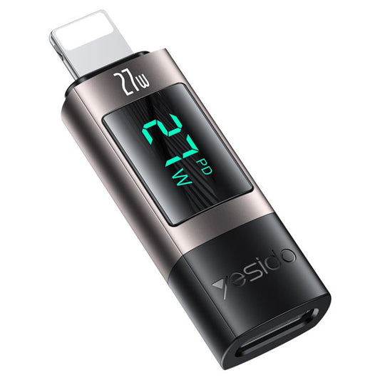 Yesido GS25 27W USB-C / Type-C to 8 Pin Aluminum Alloy Digital Display Adapter, Type-C to 8 Pin