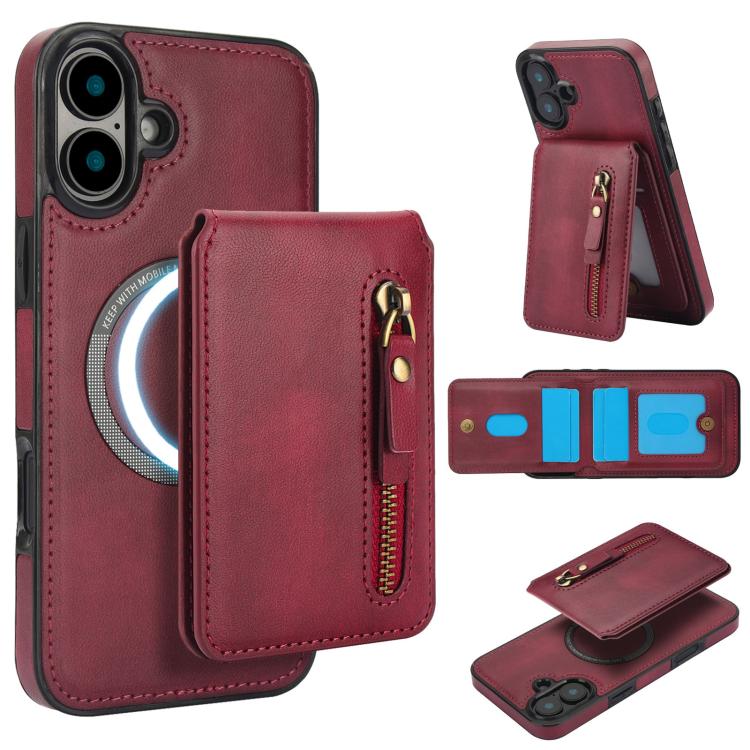 Zipper Wallet Split MagSafe Leather Back Phone Case, For iPhone 16e, For iPhone 16 Pro Max, For iPhone 16 Pro, For iPhone 16 Plus, For iPhone 16, For iPhone 15 Pro Max