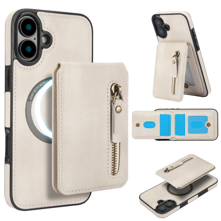 Zipper Wallet Split MagSafe Leather Back Phone Case, For iPhone 16e, For iPhone 16 Pro Max, For iPhone 16 Pro, For iPhone 16 Plus, For iPhone 16, For iPhone 15 Pro Max