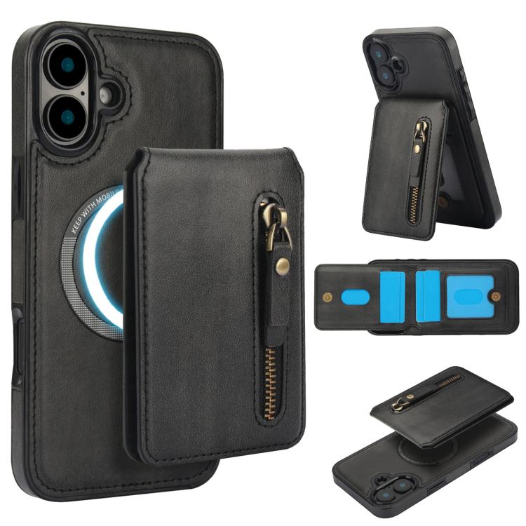Zipper Wallet Split MagSafe Leather Back Phone Case, For iPhone 16e, For iPhone 16 Pro Max, For iPhone 16 Pro, For iPhone 16 Plus, For iPhone 16, For iPhone 15 Pro Max