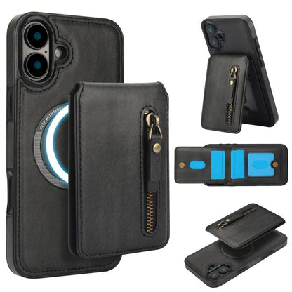 Zipper Wallet Split MagSafe Leather Back Phone Case, For iPhone 16e, For iPhone 16 Pro Max, For iPhone 16 Pro, For iPhone 16 Plus, For iPhone 16, For iPhone 15 Pro Max
