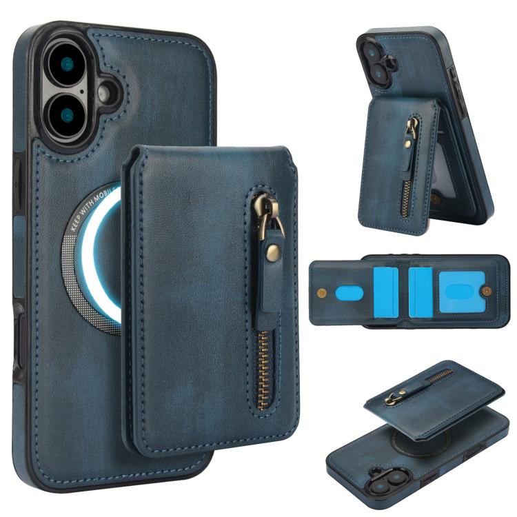 Zipper Wallet Split MagSafe Leather Back Phone Case, For iPhone 16e, For iPhone 16 Pro Max, For iPhone 16 Pro, For iPhone 16 Plus, For iPhone 16, For iPhone 15 Pro Max