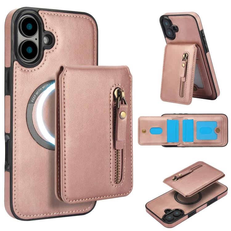 Zipper Wallet Split MagSafe Leather Back Phone Case, For iPhone 16e, For iPhone 16 Pro Max, For iPhone 16 Pro, For iPhone 16 Plus, For iPhone 16, For iPhone 15 Pro Max